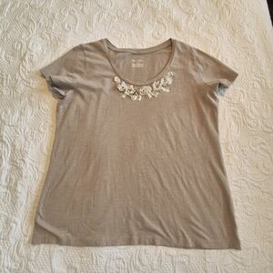 Merona women's XXL tan short sleeve shirt with beaded & sequin embellishments